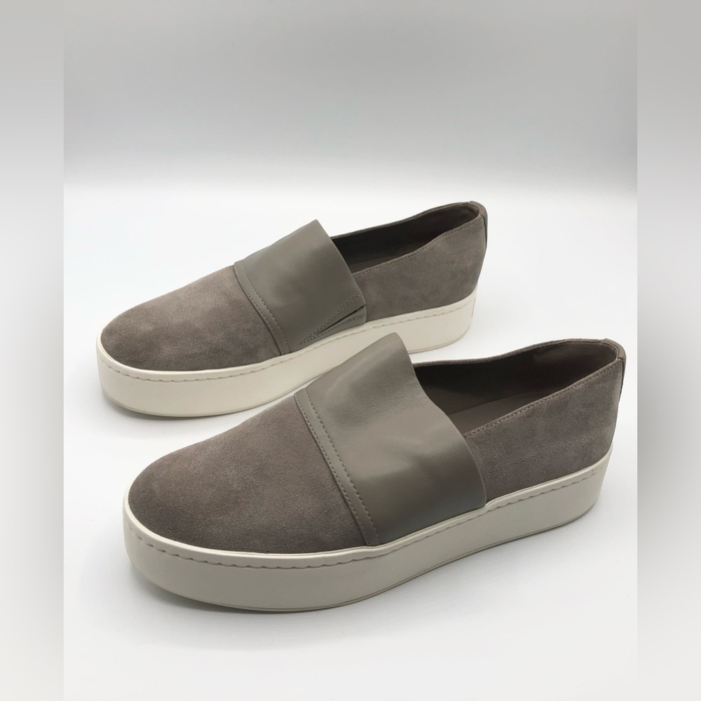 Vince Grey Leather Suede Slip On Platform Sneakers Women’s Size 7.5